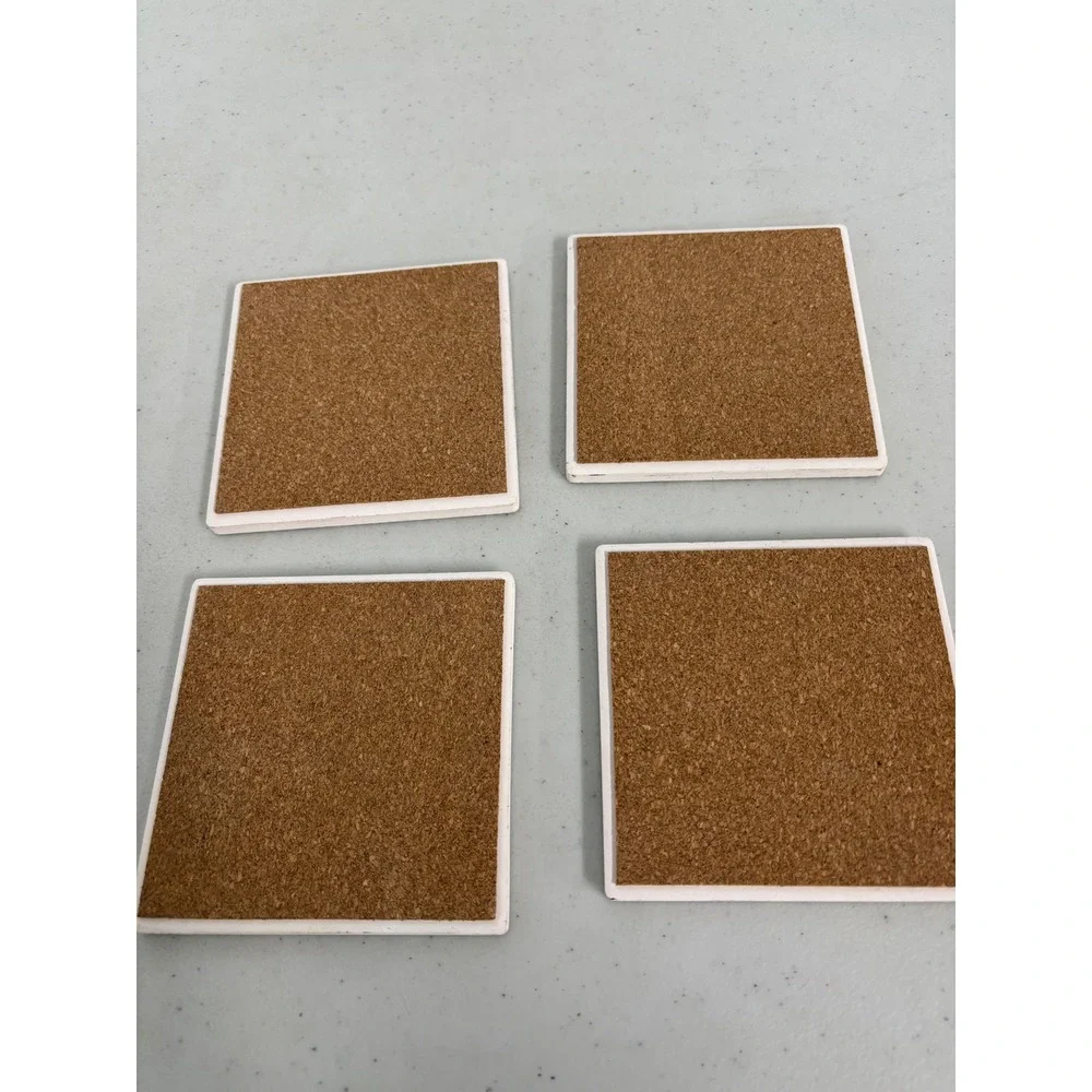 Set of 4 Zebra Print and Red‎ Wine Glass Ceramic Coasters with Cork Backing